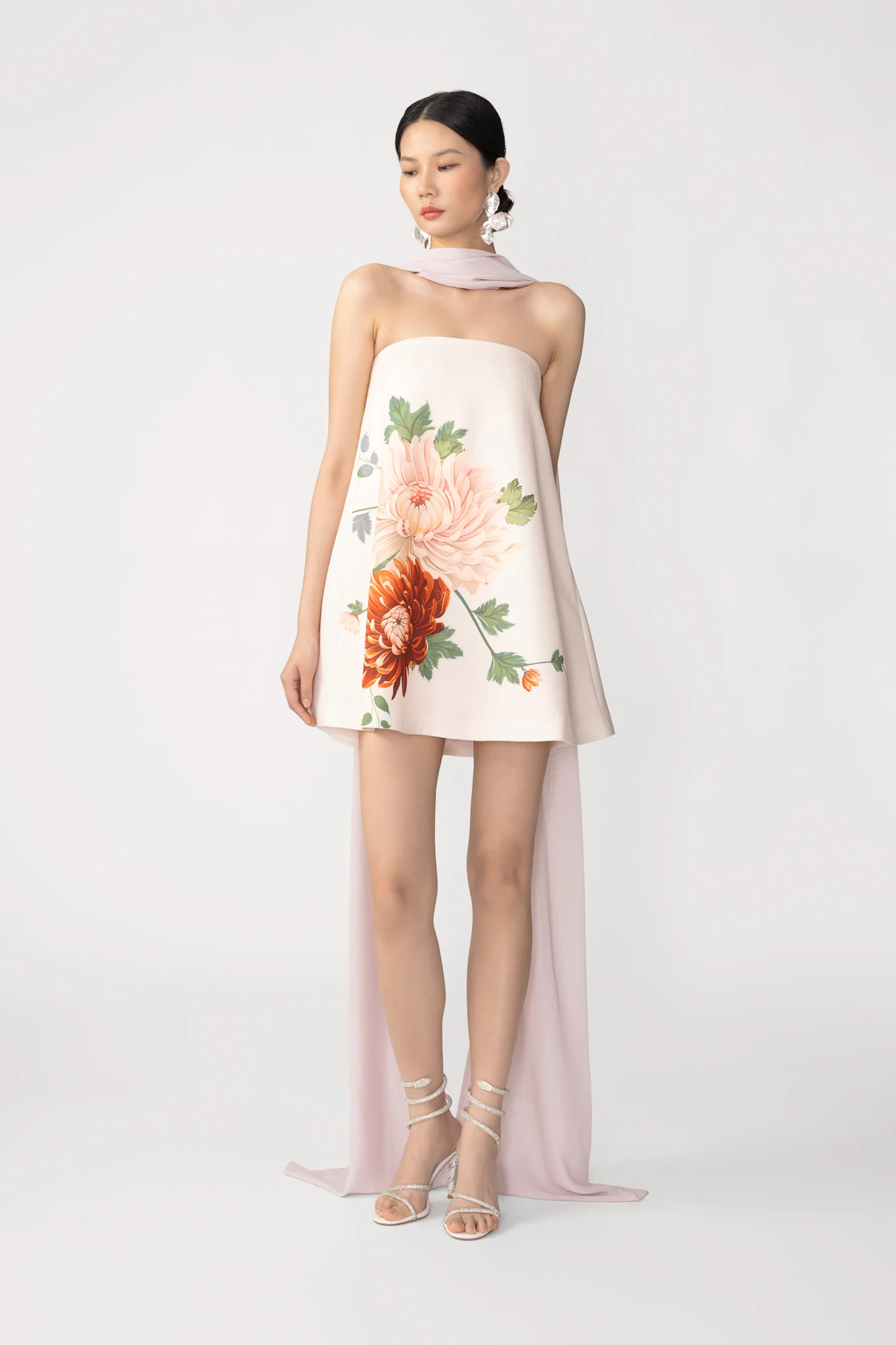 Ruby Satin Dress with Scarf - Image 3